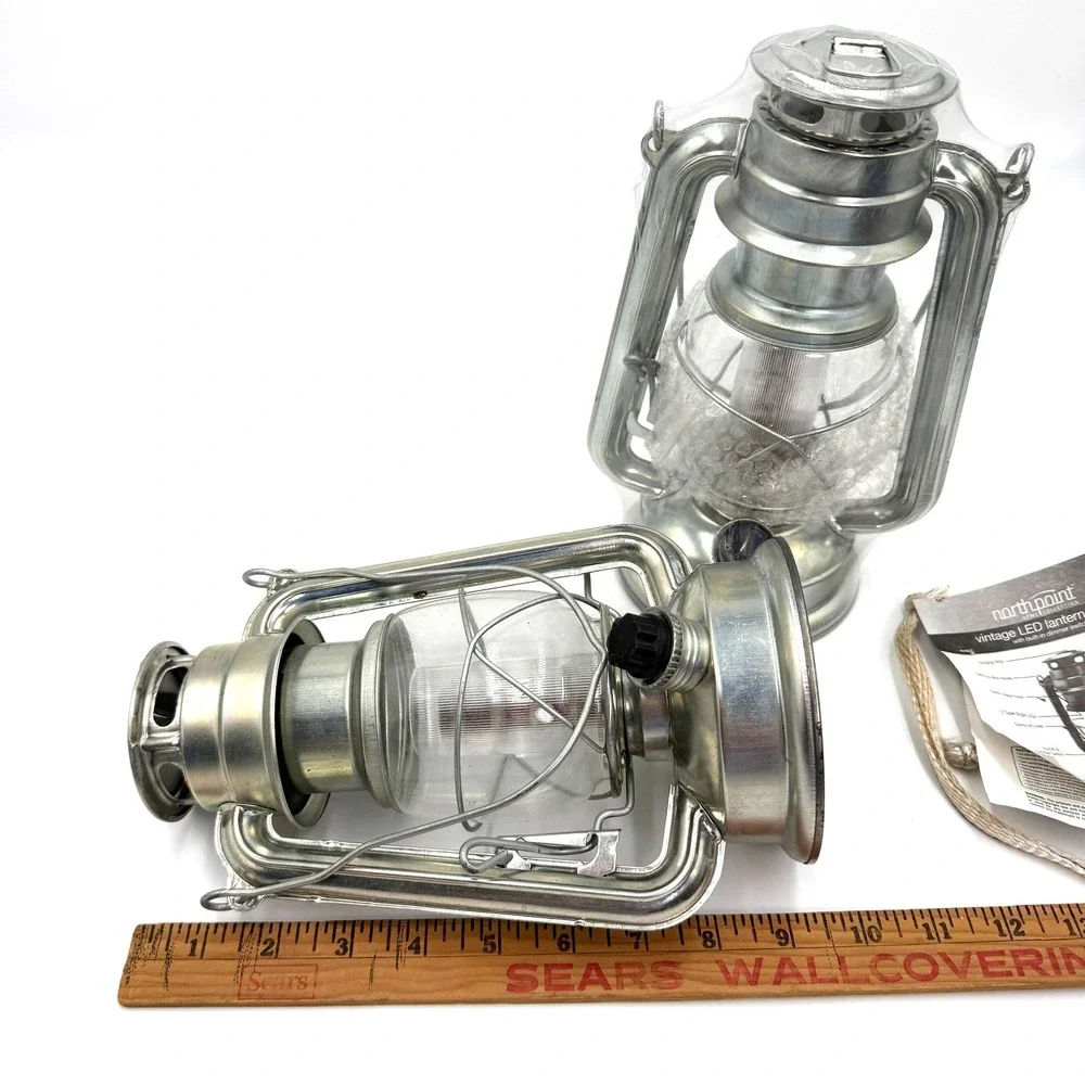 Vintage LED Lantern Set of 2 Silver Northpoint Home Collection